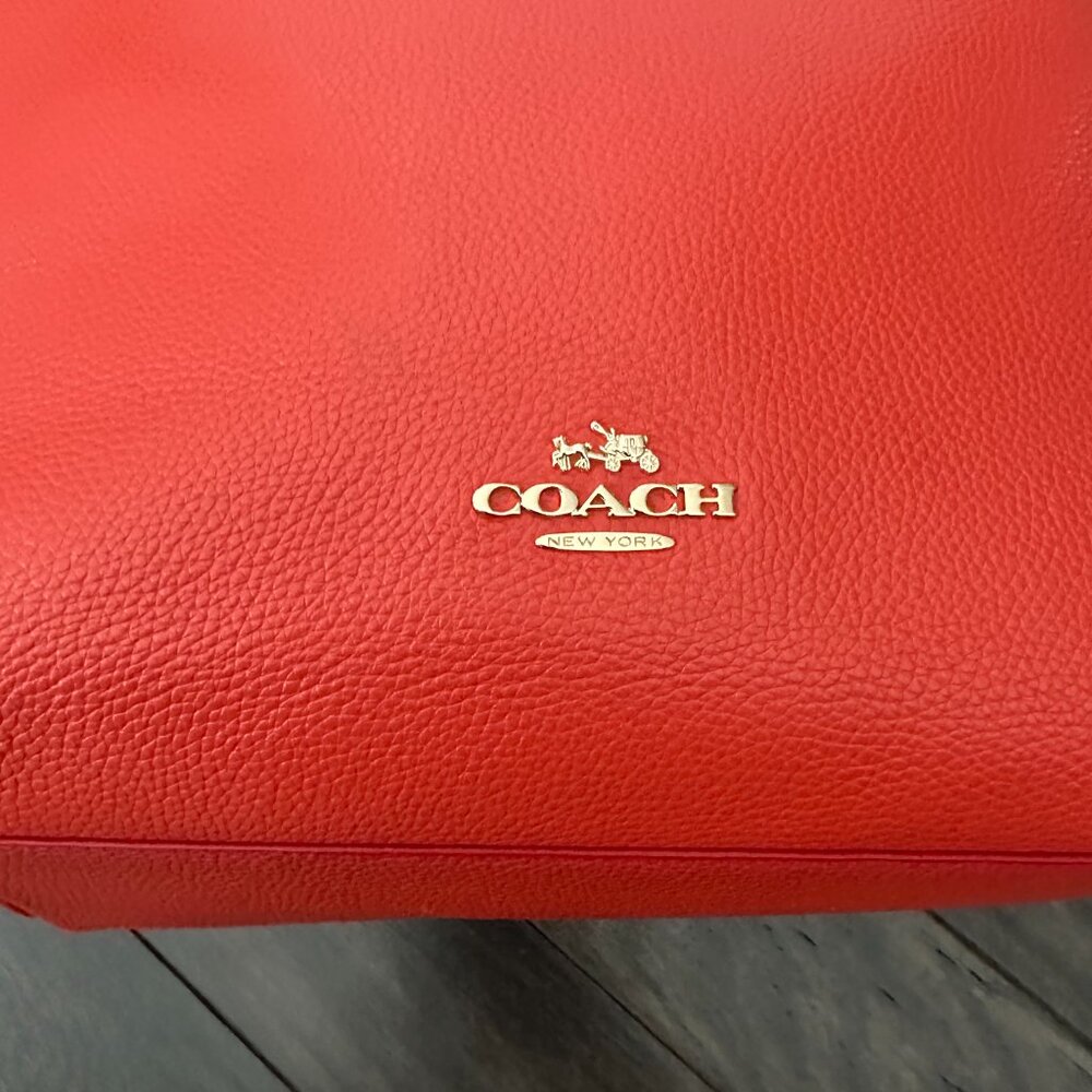 Coach Large Orange-Red Leather Shoulder Bag 35775 - Picture 3 of 16